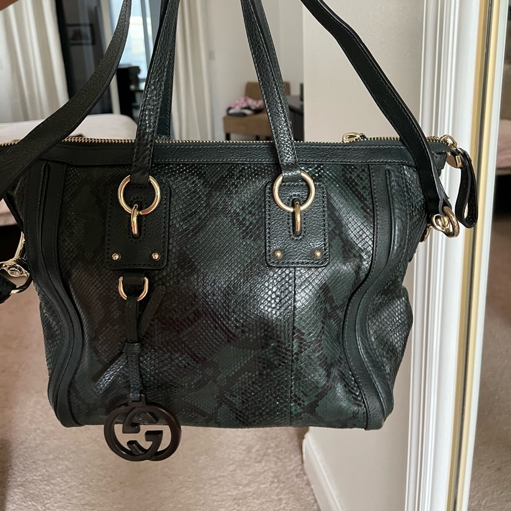 GUCCI DARK TEAL PYTHON TOTE HANDBAG